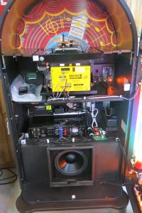 Inside the 2023 Rock-ola CD8 Bubbler Jukebox after a good cleaning
